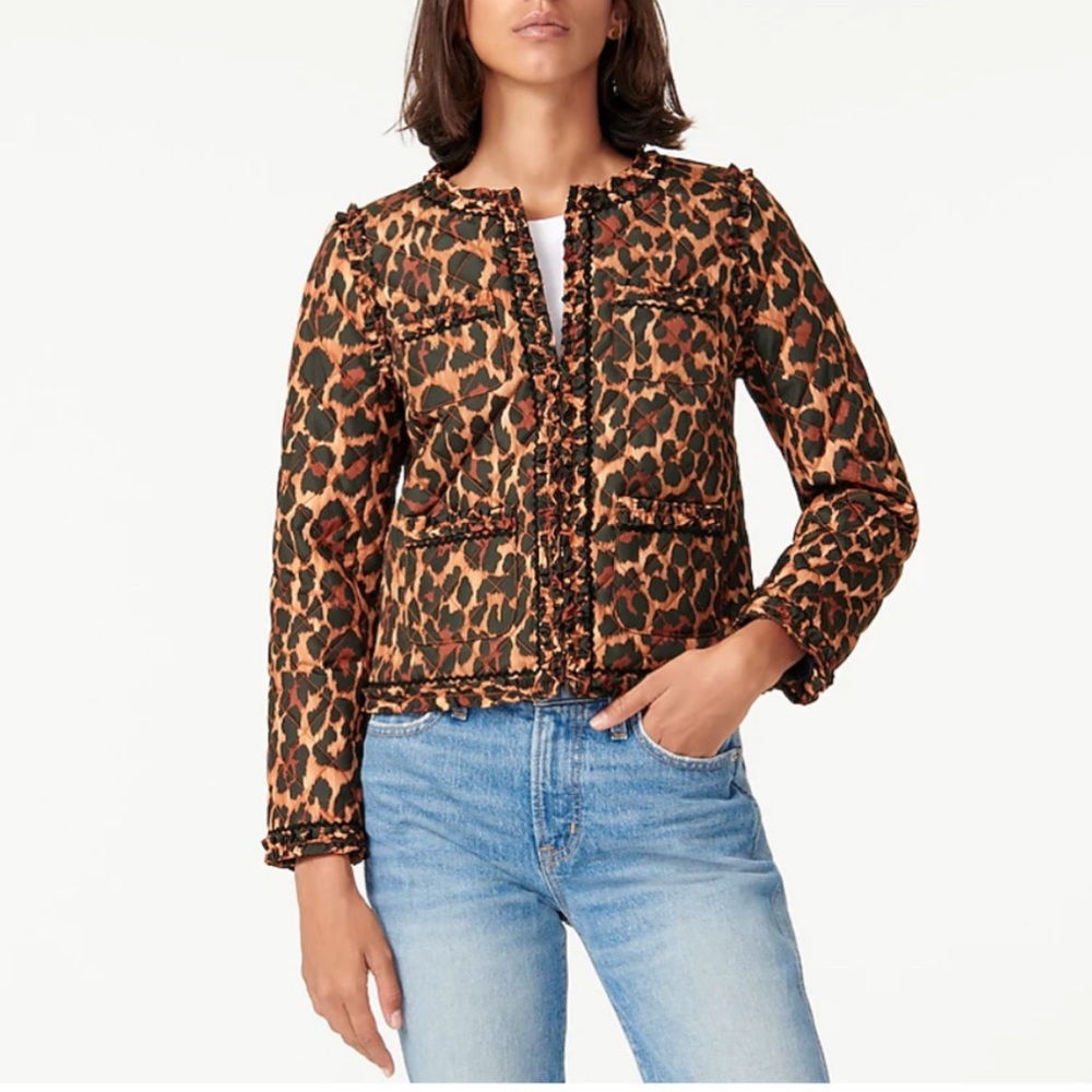 J.Crew Quilted Lady Jacket Leopard Cropped Coat PrimaLoft Reimagined Sustainable